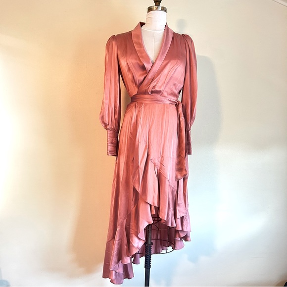 Zimmermann NWT Designer Asymmetric Silk Wrap Pink Midi Dress size1(US 4-6) - Picture 4 of 15
